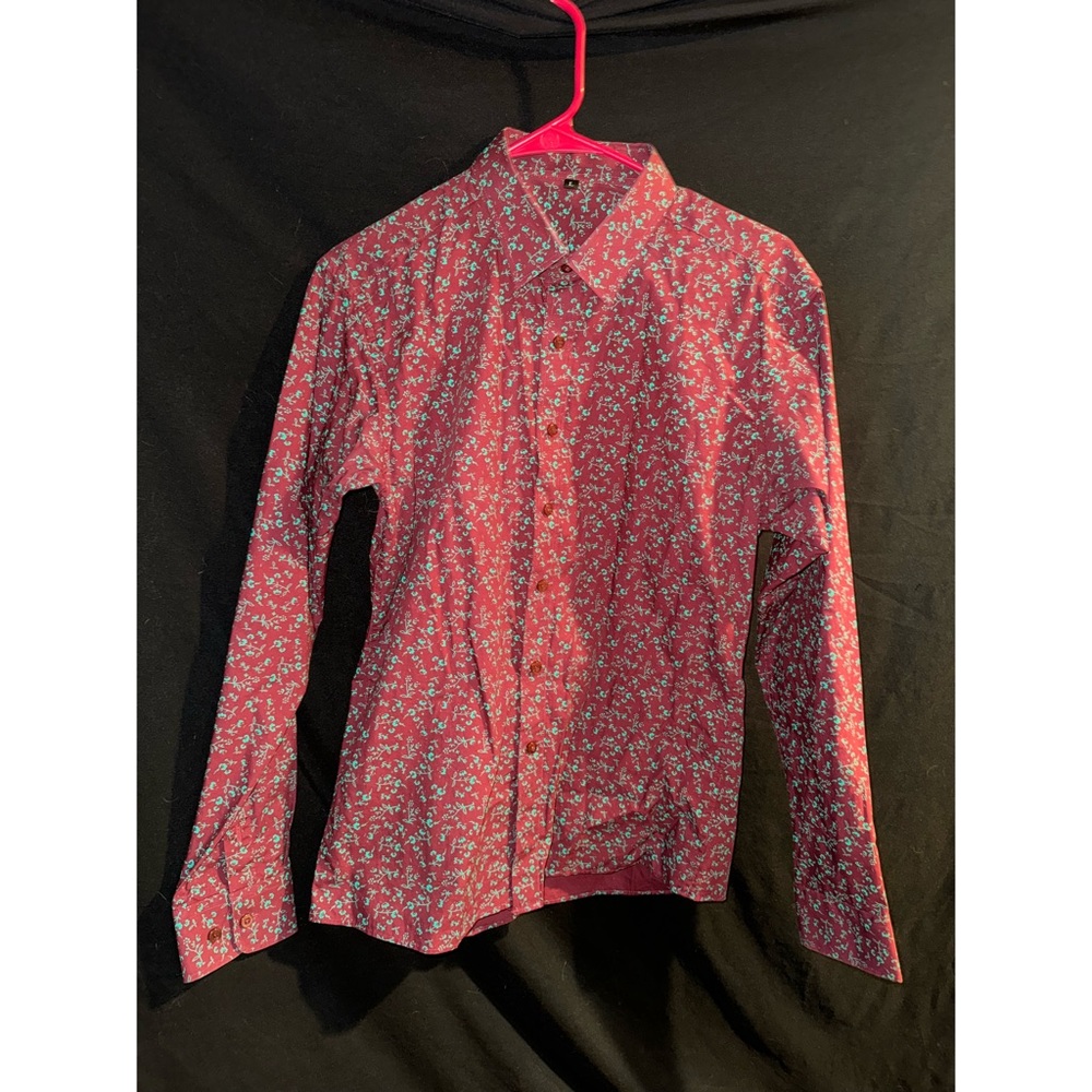 Dolce & Gabbana D&G Floral Burgundy Long-Sleeved Buttoned-Down Dress Shirt